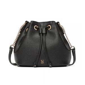 Victoria's Secret Black and Gold Shoulder Bag with Drawstring Closure